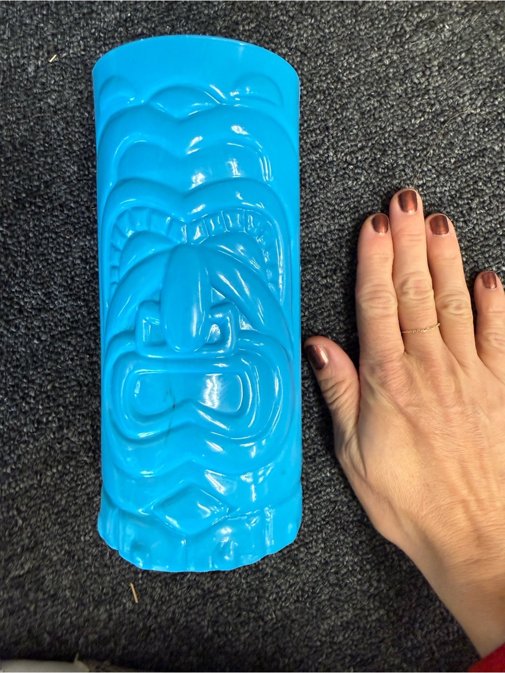 Vintage blue plastic tiki mug